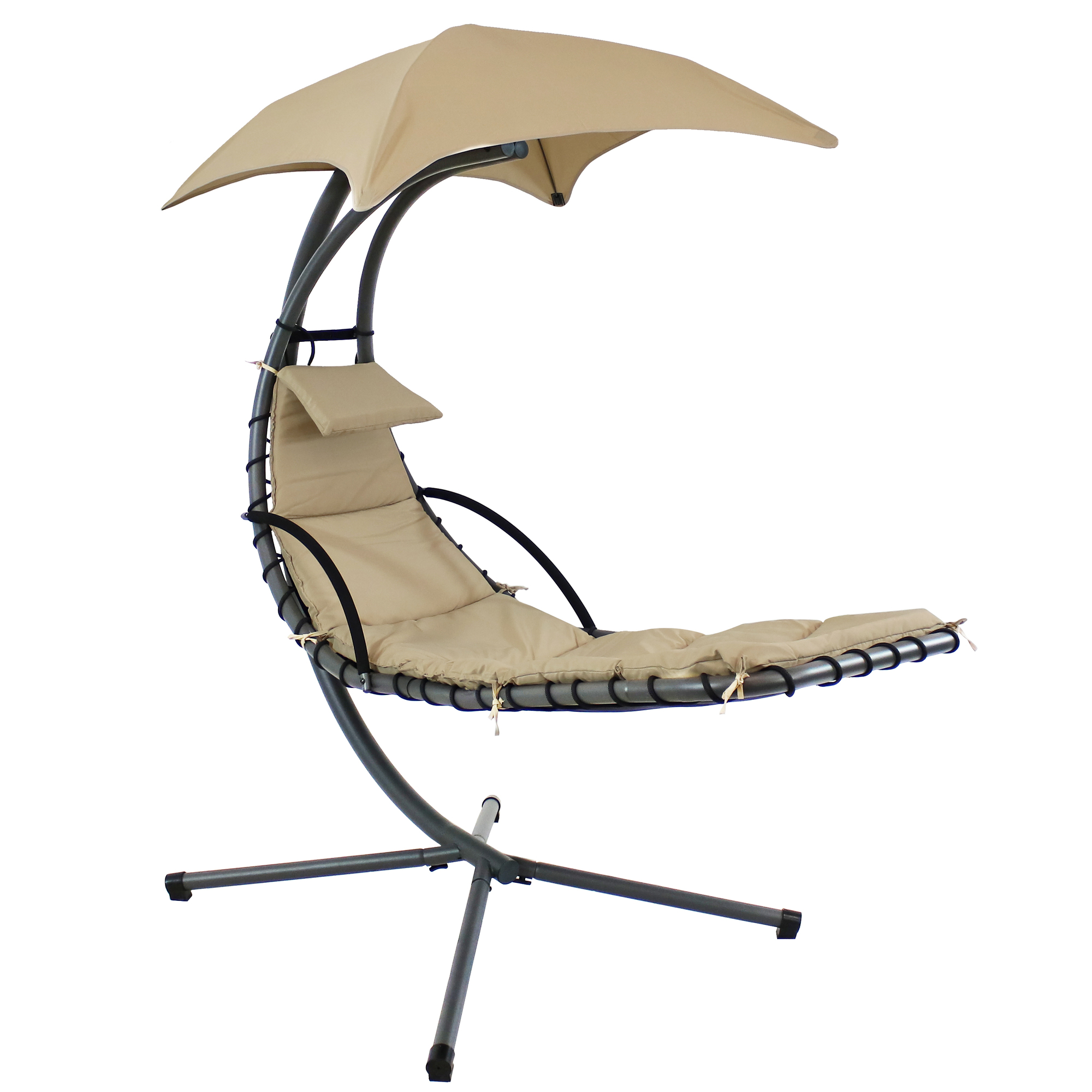 Sunnydaze Decor, Floating Chaise Lounge Chair with Umbrella - Beige, Color Brown, Capacity 265 lb, Material Steel, Model# HH-FLC-Beige